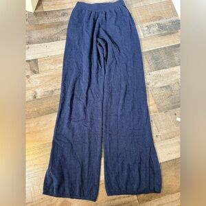Eaves Wool Cashmere Knit Pants | Navy Blue | XS | Wide Leg Cozy Luxe